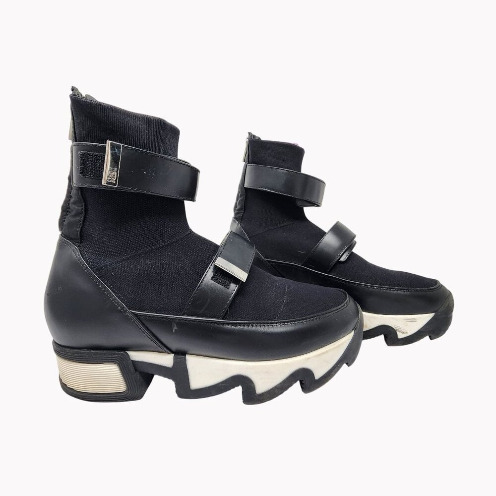 IRI VES Size 7 Black Outline Knit Leather High Top Sock Sneakers Womens